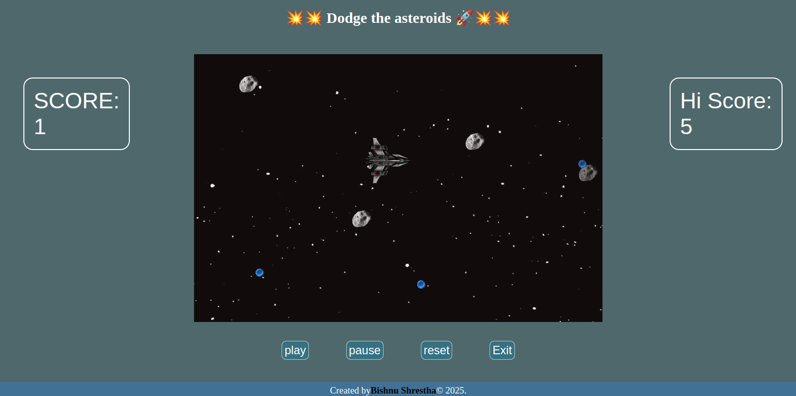 screenshot of spaceship in space dozing asteroids