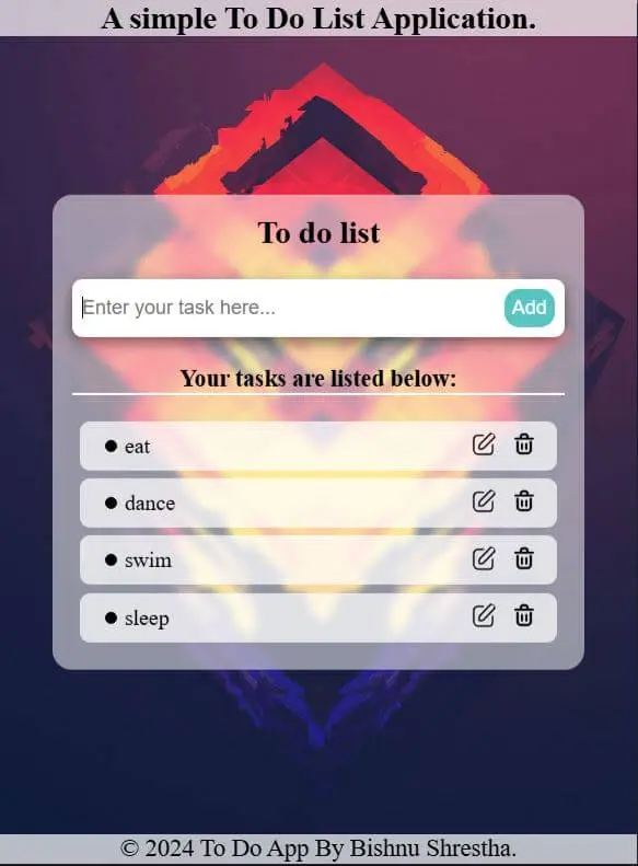 screenshot of to do app with frosted glass theme.
